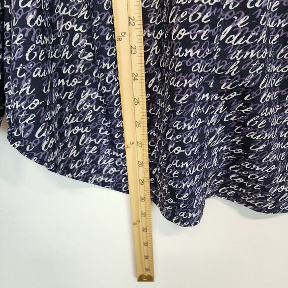 Cabi Tunic Top Blouse Size M Blue Script Print V-neck Relaxed Breezy Lightweight - Picture 9 of 13